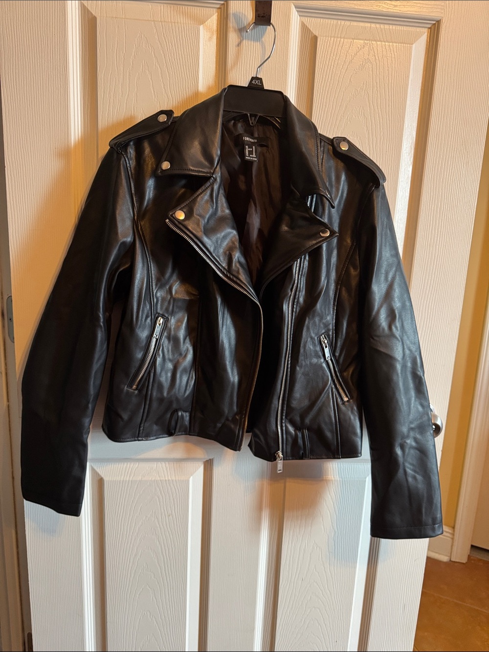 Forever 21 Black Faux Leather Moto Jacket with Silver Hardware